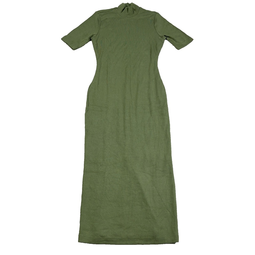 Marine Layer Lexi Rib Mock Neck Midi Dress Size XS Olive Green Doublecloth
